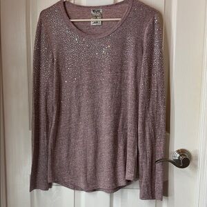 Vocal Mauve Pink Sequin-Accent Long Sleeve Top